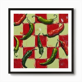 Red & Green Chillis Checkerboard 4 Art Print