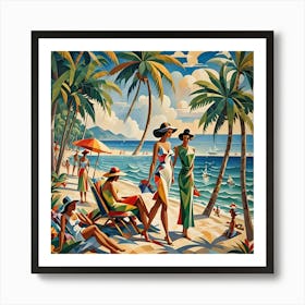 Sunny Day at the Beach Cubism Art Print