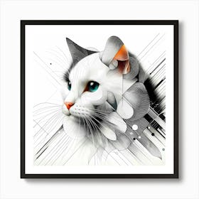 Cat Head - Abstract Line Art Illustration 92 Art Print