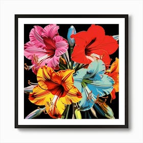 Andy Warhol Style Pop Art Flowers Amaryllis 4 Square Art Print