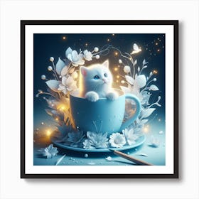 Cat In A Cup Art Print