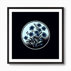 Blue Flowers In A Circle Art Print