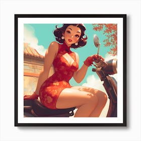 Retro Woman On A Scooter Art Print