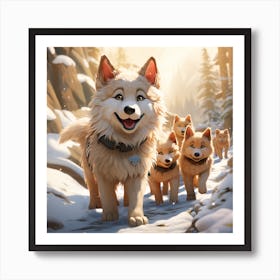 Huskies In The Snow Art Print