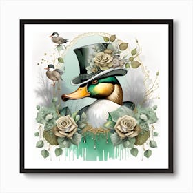 Duck In Top Hat Watercolor Splash Dripping 4 Art Print