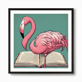 Pink Flamingo Reading Book Art Print