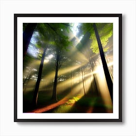 Rays Of Light In The Forest Art Print
