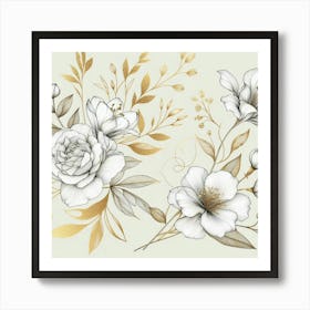 Gold And White Flowers Art Print