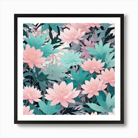 Pink Lotus Flower Seamless Pattern Art Print