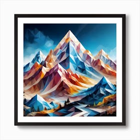 Abstract Colourful Geometric Mountains Polygonal Mountains Art Print