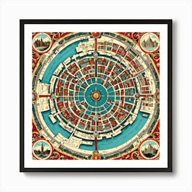 A Vintage Map, Of A Historic City With Ornate Borders And Labels art print 13 Art Print