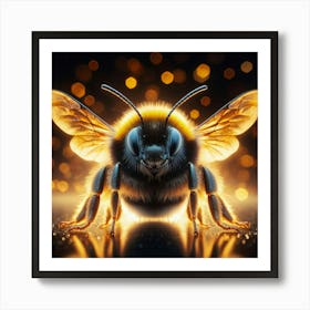 A Bee's Eye View of the World: A Stunning Close-Up of a Bee's Face, Capturing the Intricate Details of Its Compound Eyes, Antennae, and Fuzzy Body, Set against a Backdrop of Softly Blurred Lights Art Print