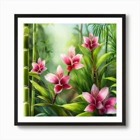 Pink Flowers In The Jungle Art Print