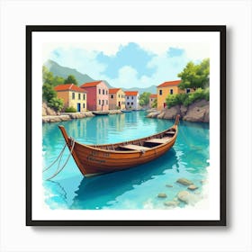 Traditional Boat In Watercolor Vibrant Coastal Village 1 Art Print