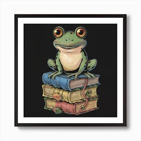 Whimsical Tshirt Design Of A Wise Frog Perched Art Print