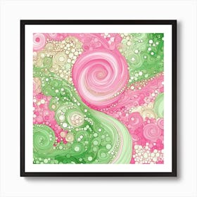 Pink And Green Swirls 4 Art Print