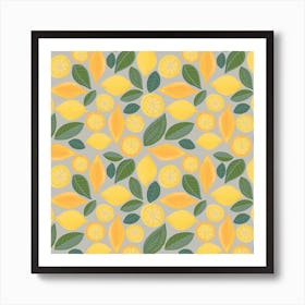 Lemons On A Grey Background Art Print