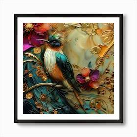 Bird With Flowers Art Print