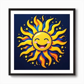 Lovely smiling sun on a blue gradient background 106 Art Print