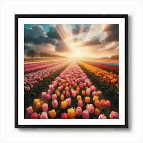 Tulip Field At Sunset Art Print