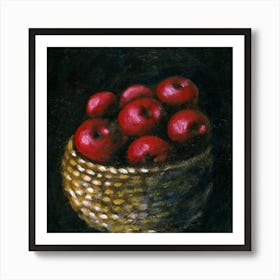 Apples In A Wooven Basket - Anton Maliar square still life classic dark figurative old master food kitchen Art Print