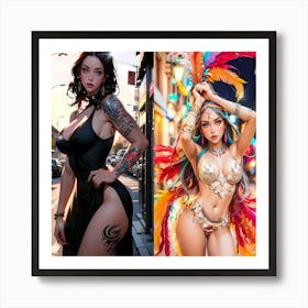 Two Women With Tattoos Art Print