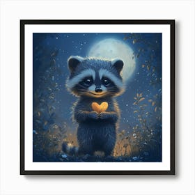 Curious Raccoon with Heart Leaf Backdrop 11 Art Print