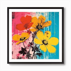 Andy Warhol Style Pop Art Flowers Flowers 4 Square Art Print