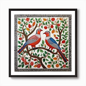 Birds On A Tree Madhubani Painting Indian Traditional Style Art Print