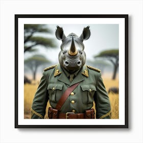 Leonardo Phoenix 10 A Majestic Rhino Donning A Worn Olive Gree 1 Art Print