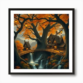 Elven Tree Village In Autumn Art Print