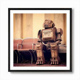 Robot Sitting On Bench 2 Art Print