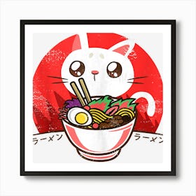 Trending Kawaii Japanese Ramen Noodles Anime Cat Gift Art Print