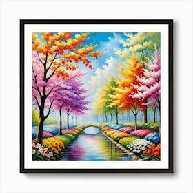 Colorful Trees In A Stream Art Print