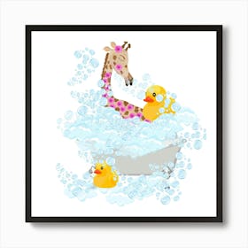 Giraffe enjoying bath time Art Print