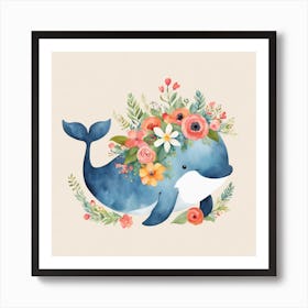 Floral Baby Whale Nursery Illustration (23) Art Print