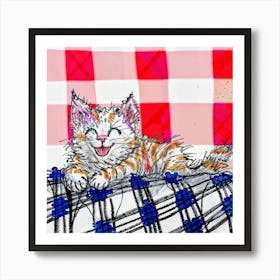 Kitten On A Blanket Art Print