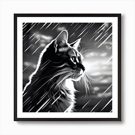 Cat In The Rain Art Print