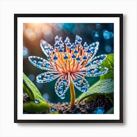 Lotus Flower With Water Droplets Art Print