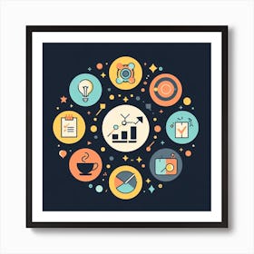 Business Icons In A Circle Art Print