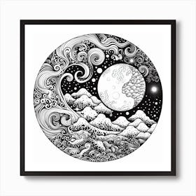 Moon And Waves 11 Art Print