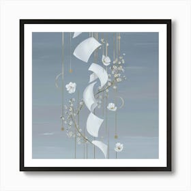 White Paper And Flowers Art Print