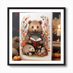 Teddy Bear Reading Art Print