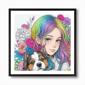 Dog and girl charm9 Art Print