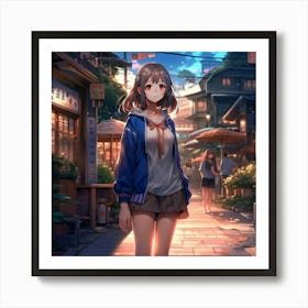 Anime Girl In A City Art Print