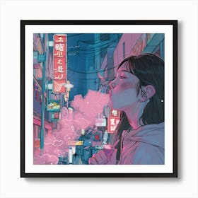 Girl Smokes A Cigarette Art Print