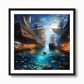 Realistic Art Of Middle Sea Bazaar Art Print