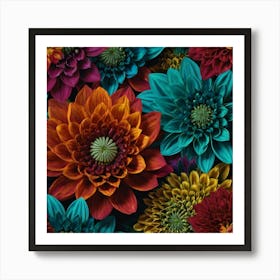 Colorful Dahlias Art Print