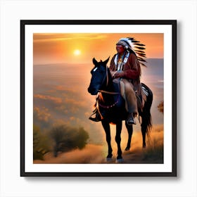 Native American Man On Horseback Art Print