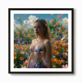 Girl In A Flower Field 4 Art Print